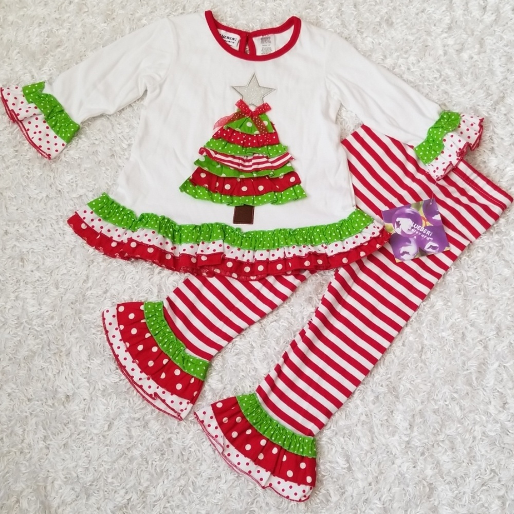Christmas Outfit Set Ruffles by Blueberi Boulevard Cotton Blend Soft Breathable